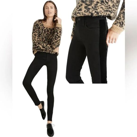 Madewell Black Velvet Tuxedo Stripe 9” High Rise Skinny Jeans Size 26 NWOT - Picture 1 of 12